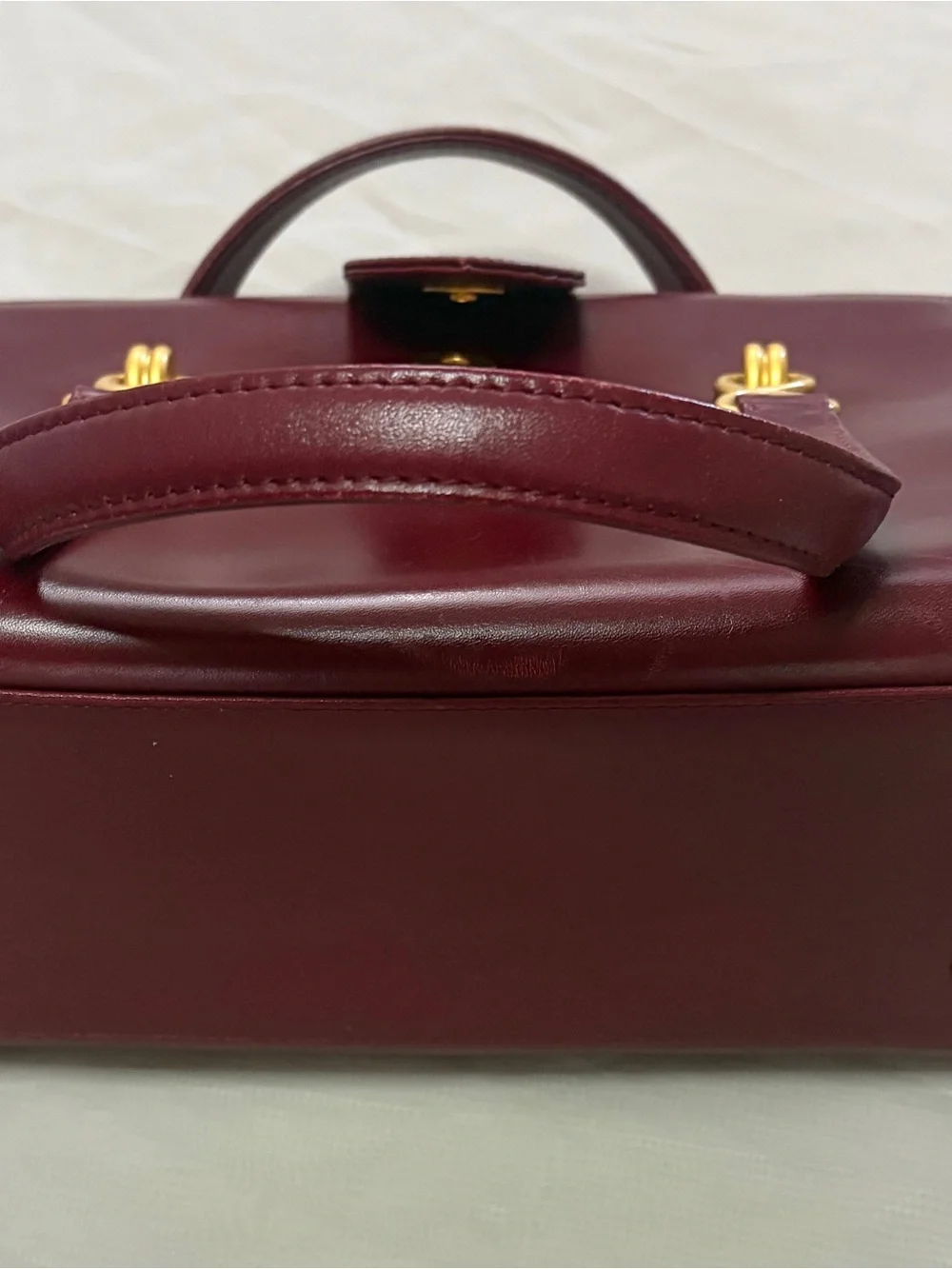 Vintage Ungaro Wine Red Leather Top Handle Bag Gold Hardware